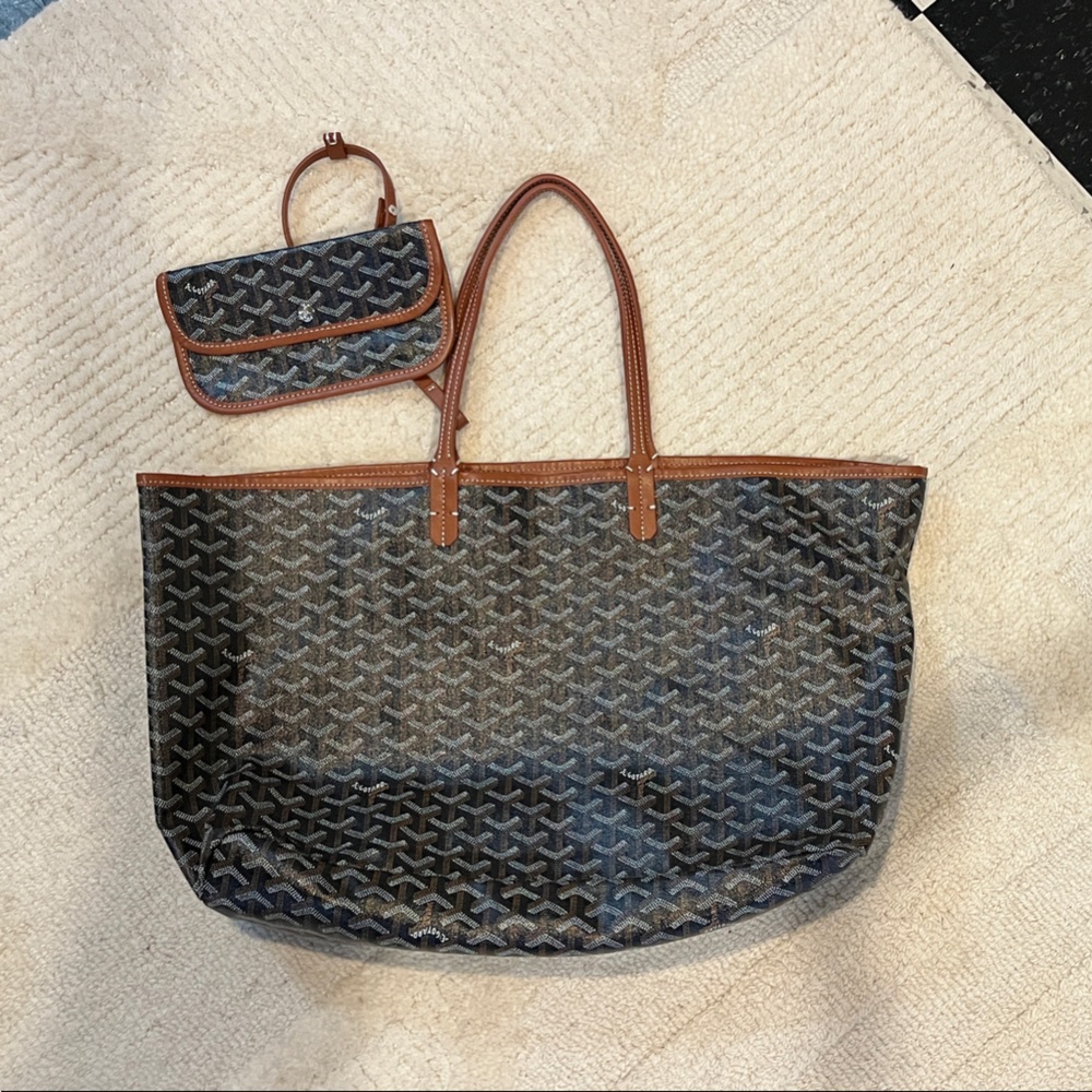 Signature Pattern Black Canvas Tote with Brown Trim and Matching Wristlet